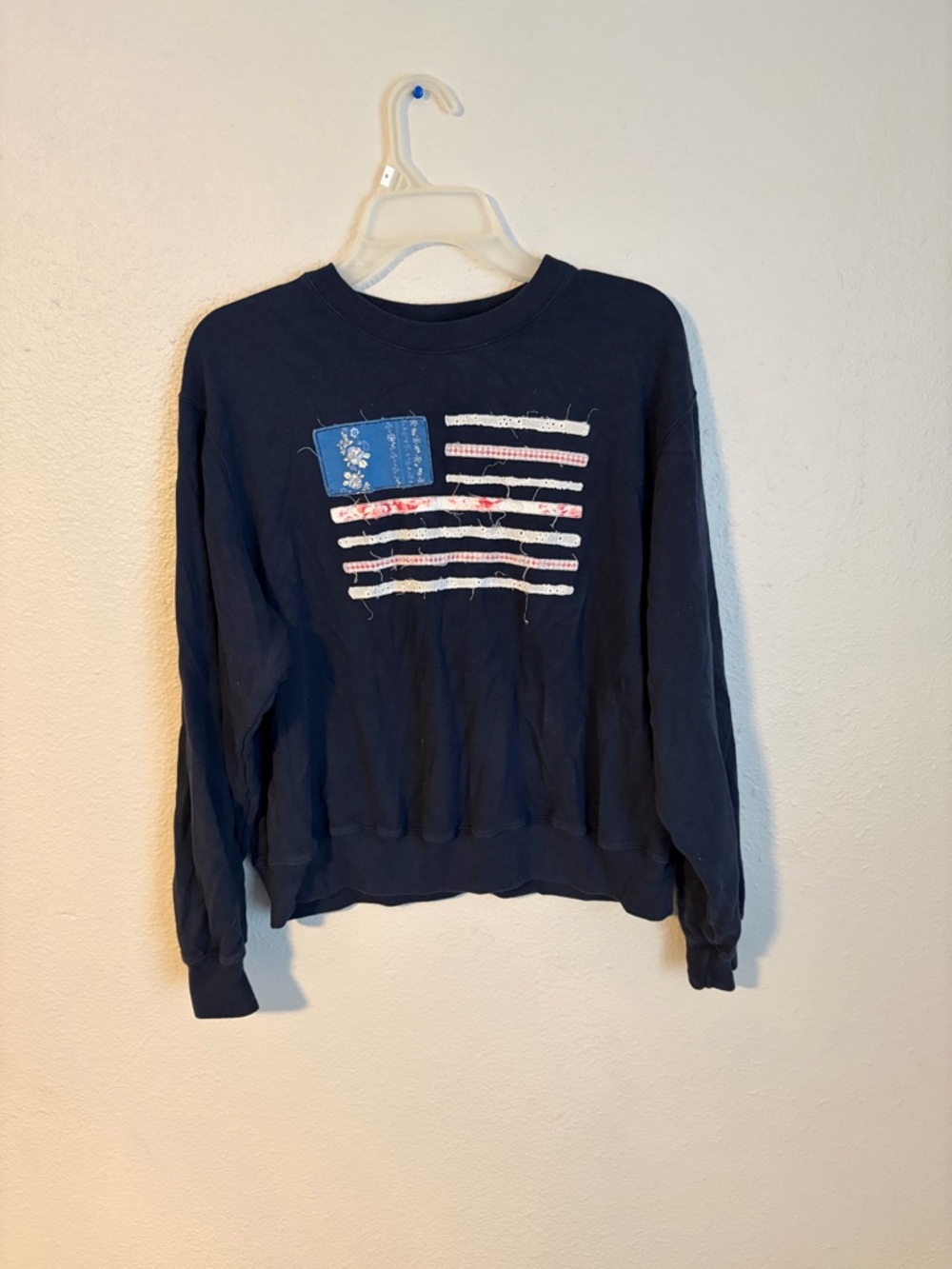 Hollister Navy Pullover with Flag Patchwork